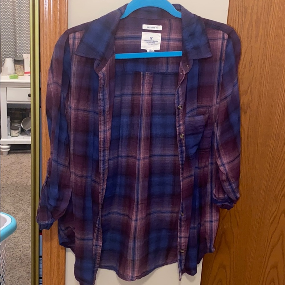 American Eagle purple and blue flannel
